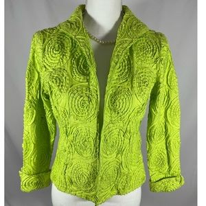 D&Y Jacket Blazer Chartreuse Green Pin Tuck Textured Design Full Zip Coat Spring